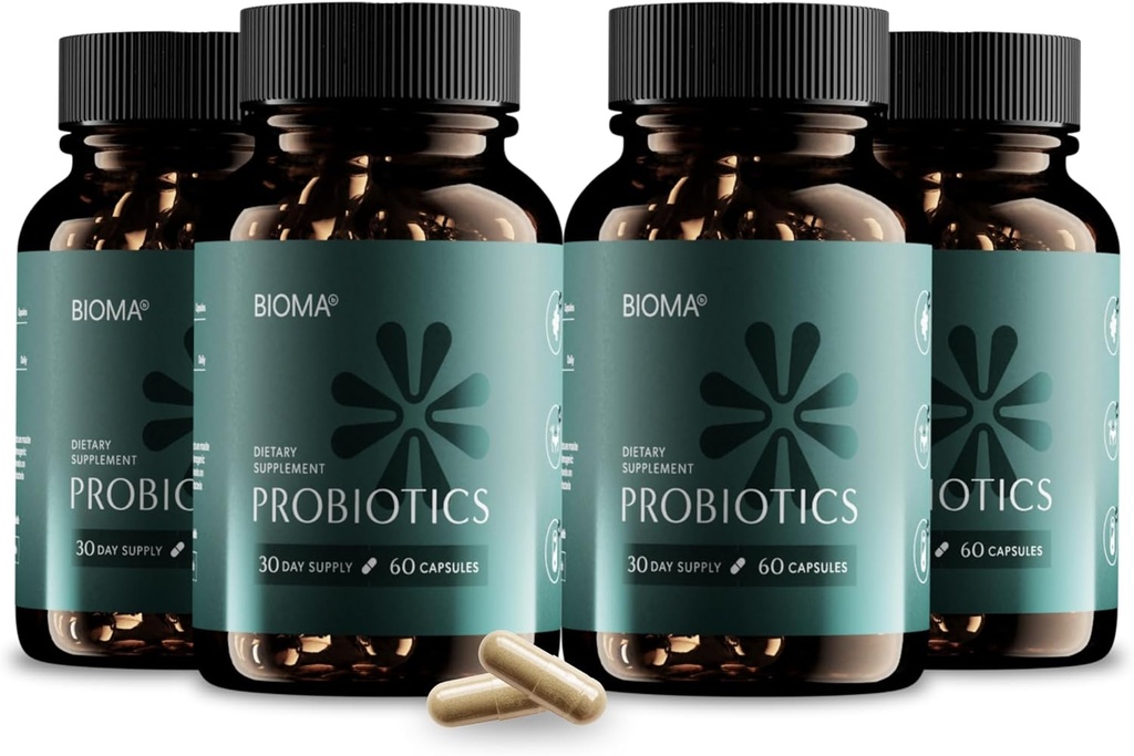 BIOMA Probiotics for Weight Management & Digestive Health, 3 in 1 Gut Health Probiotics and Prebiotics/Postbiotics, Slow Release Synbiotic Probiotic Capsules for Gut Health Multi Enzyme (240 Caps)