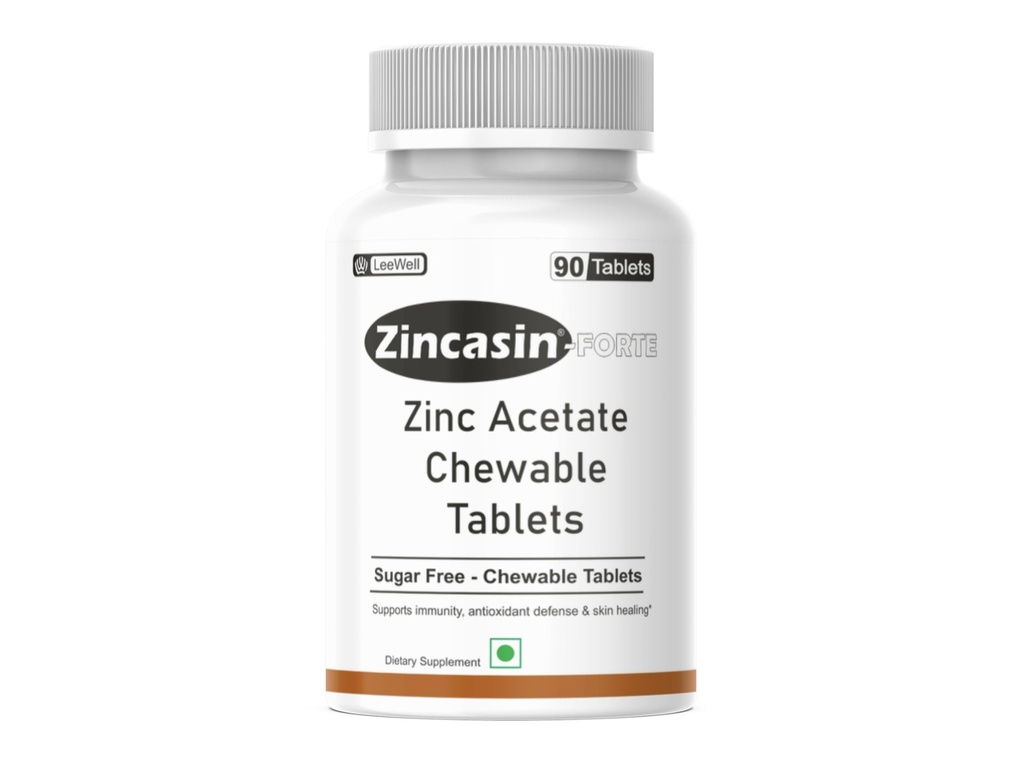 Zincasin Forte (LeeWell) Zinc Acetate Sugar-Free Chewable Tablets, 90 Count, Dietary Supplement for Immunity Support