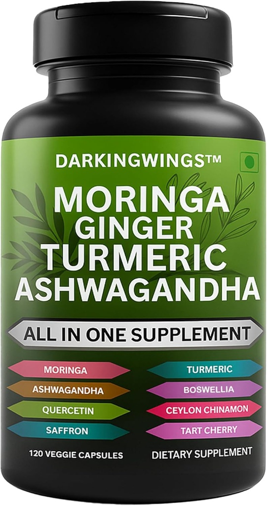 Turmeric Curcumin Moringa Supplement Ginger Boswellia Saffron - Joint Support Supplements for Women and Men with Ceylon Cinnamon, Tart Cherry, Quercetin Garlic Nettle Holy Basil - 120 Count