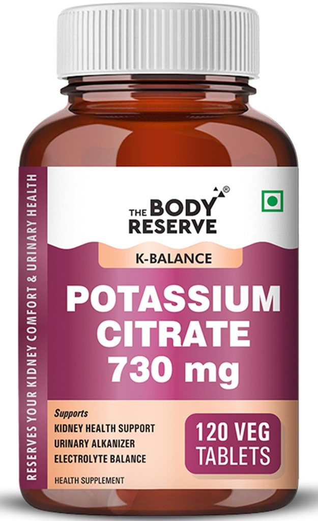 The Body Reserve Potassium Citrate Tablets-120, Potassium supplements for healthy kidney function pH Balance Boosts Electrolyte Levels for Hydration & wellness