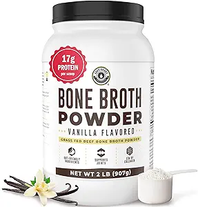 32oz Vanilla Bone Broth Protein Powder From Grass Fed Beef - Non-GMO Ingredients, Gut-Friendly, Low Carb Dairy Free Protein Powder - Natural Collagen Source For Joint Support - Keto Friendly