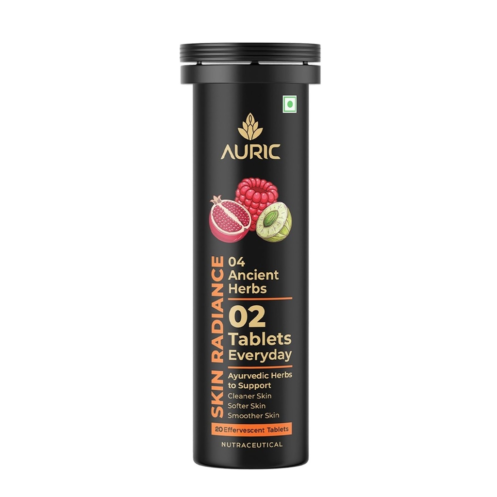 Auric Skin Radiance Glutathione Effervescent 20 Tablets for Skin | With Biotin, Amla, Pomegranate & Grape Seed Extract | Mixed Berries Flavour | Shine 365