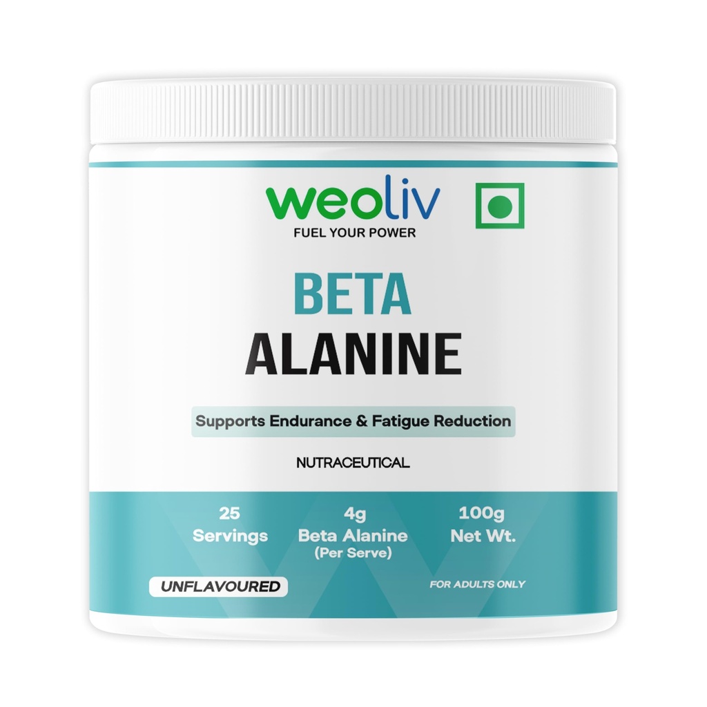 Beta Alanine Powder 100g (25 Servings) | Unflavoured | Pure Beta Alanine Pre Workout Supplement for Endurance, Stamina & Fatigue Reduction | For Men & Women