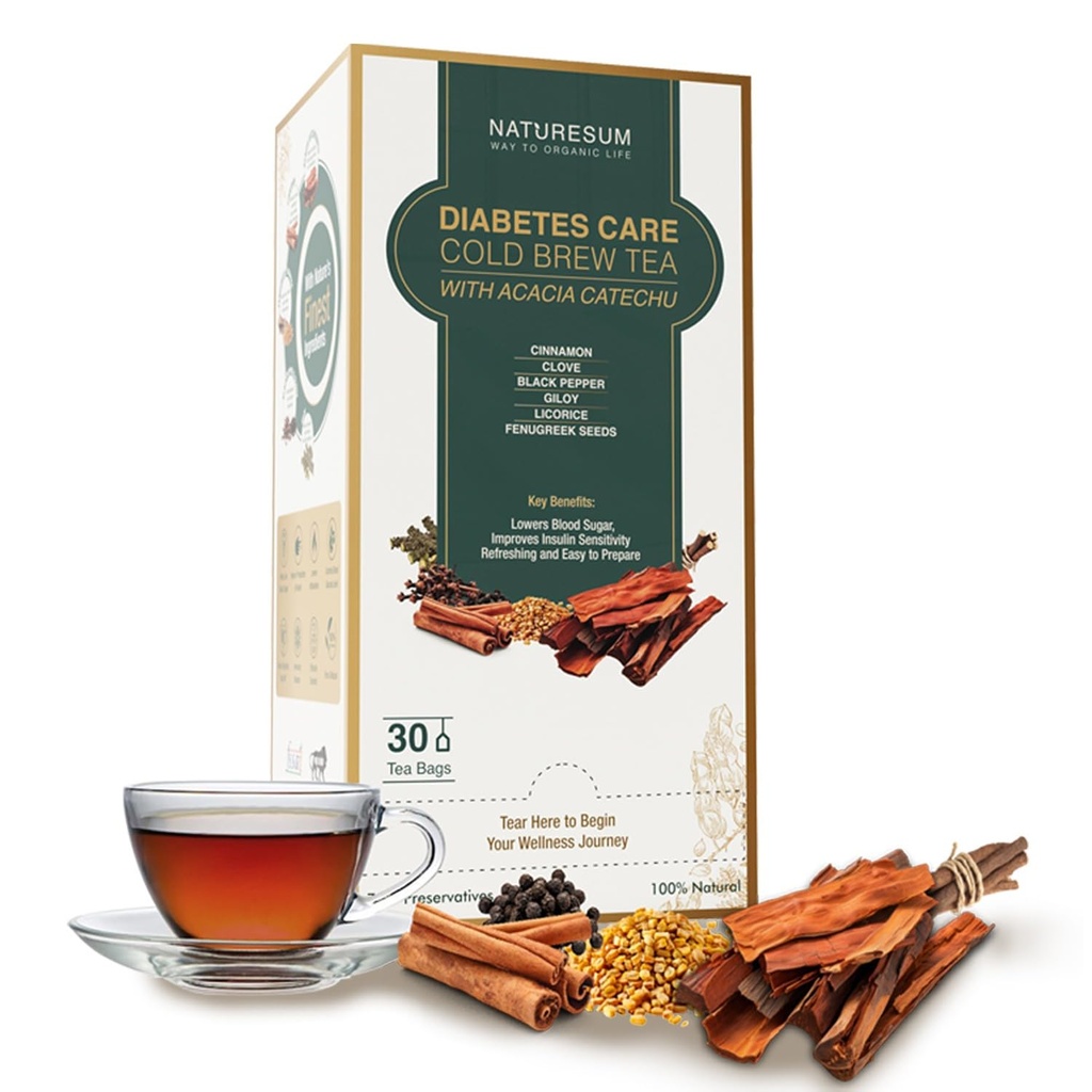 Naturesum Diabetic Care Tea for Diabetes Control, 30 Tea Bags, with Fenugreek (Methi Dana), Acacia Catechu & More, Insulin Resistant, Anti-Inflammatory & Immunity Booster Cold Brew