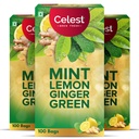 Celest Ginger, Mint & Lemon Green 100 Bags | Ginger, Mint Lemon Green Tea | Pack of 3