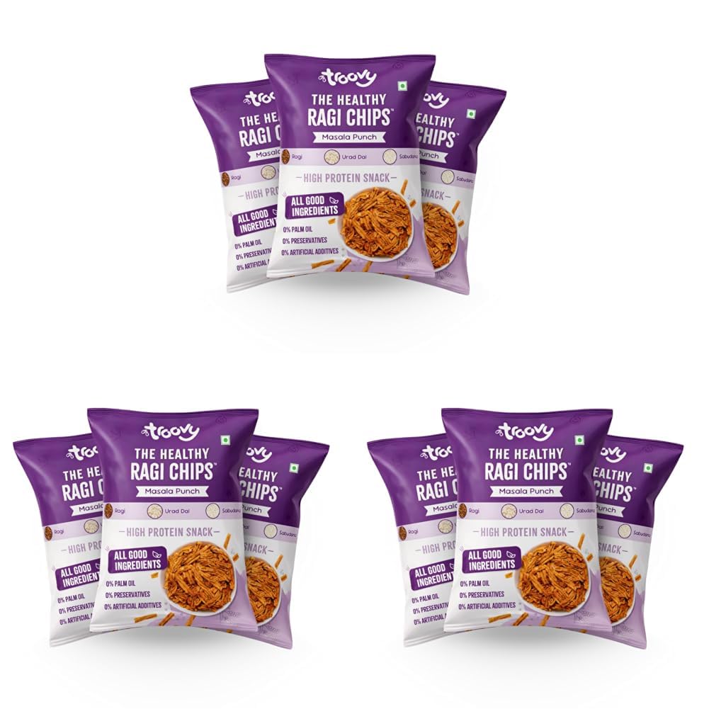 Troovy Healthy Masala Ragi Chips | Tasty & High Protein Snacks | 30% Of Protein Needs | No Palm Oil, Cholesterol or Trans Fats | 70g (Pack of 9)