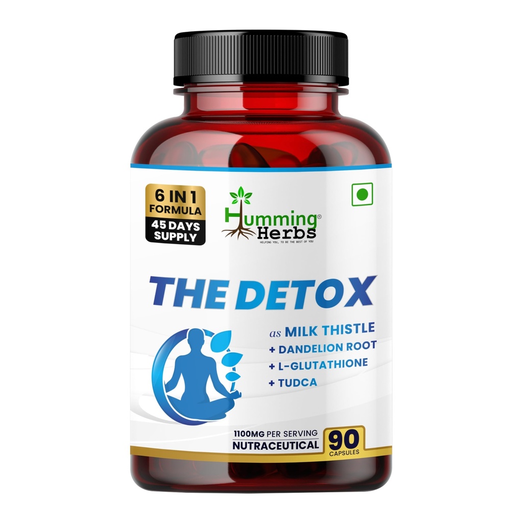 Humming Herbs Liver Detox - Milk Thistle,TUDCA 100mg, Dandelion,Glutathione and Chicory Root Extract - 90 Capsules