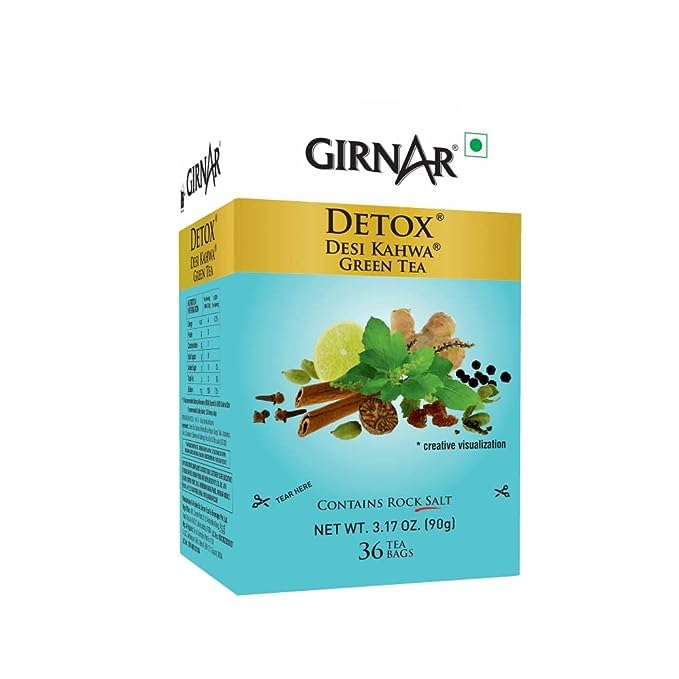 Pink Delight Girnar Detox Green Tea - Desi Kahwa| 36 Tea Bags| 90 Gm + Green Elaichi 25 Gm