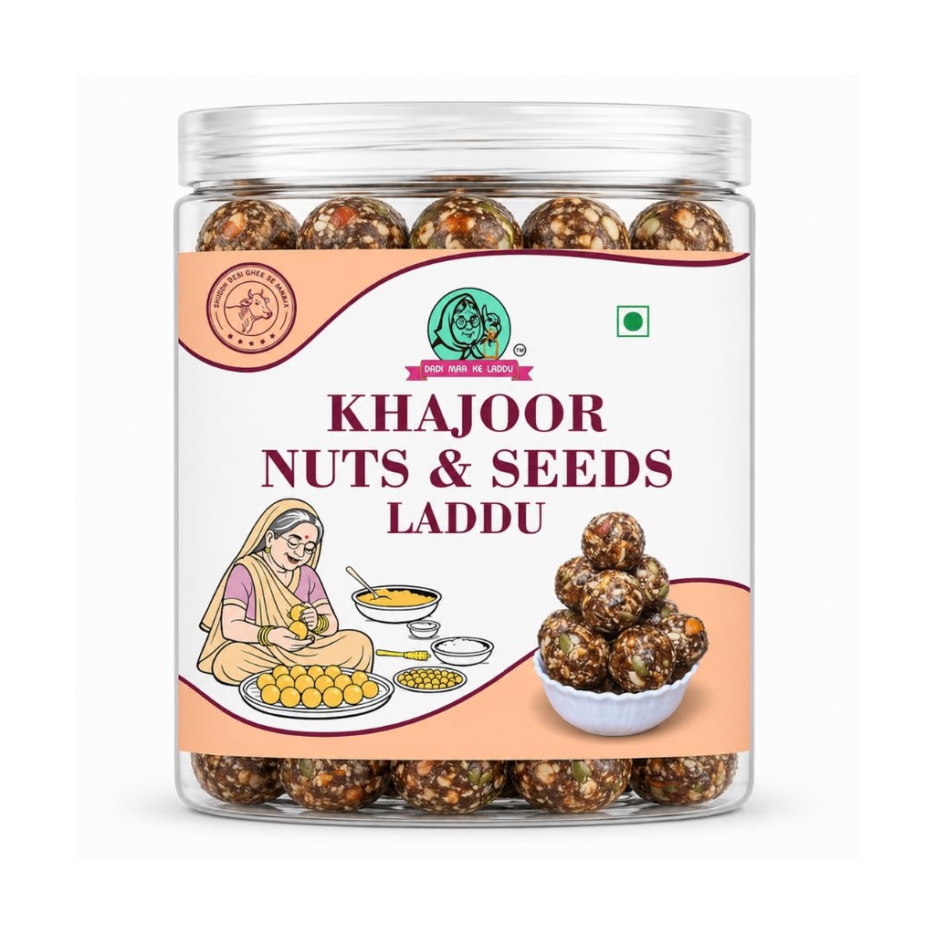 Khajoor Nuts & Seeds Laddu with Almonds, Cashew, PumpkinSeeds, WatermelonSeeds, SunflowerSeeds & Kishmish | Healthy Sugar-Free Energy Bites & Dry Fruit Ladoo (180g)
