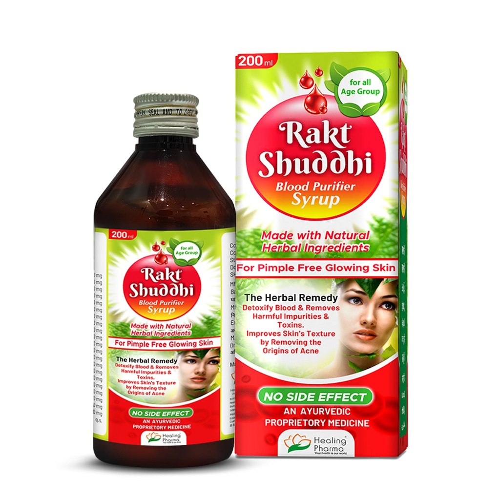 Healing Pharma - Rakt Shuddhi Blood Purifier Syrup Ayurvedic for Pimple Free Glowing Skin | Detoxify Blood & Removes Harmful Impurities & Toxins - for All Age Group (200ml)