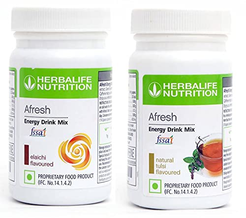 HERBALIFE Afresh Energy Drinks Mix Elaichi + Tulsi Flavour (1+1) Energy Drink 50g each (100 g, Elaichi, Tulsi Flavored)