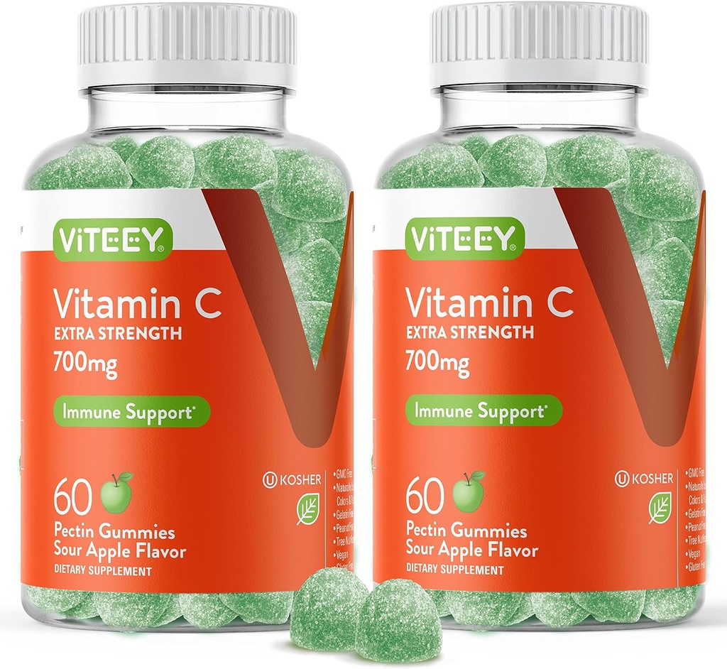 Viteey Chewable Vitamin C Gummies for Adults - 700mg Extra Strength Immune Support Supplement - Vegan, Gluten Free - 120 Count