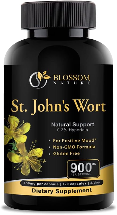 St Johns Wort 900mg-Mood Support Supplement*-Calm Supplements*-120 Vegetable St Johns Wort Capsules(2 Month Supply),450mg of Vegan, Non-GMO St. John's Wort (Hypericum Perforatum),0.3%Hypericin per Cap