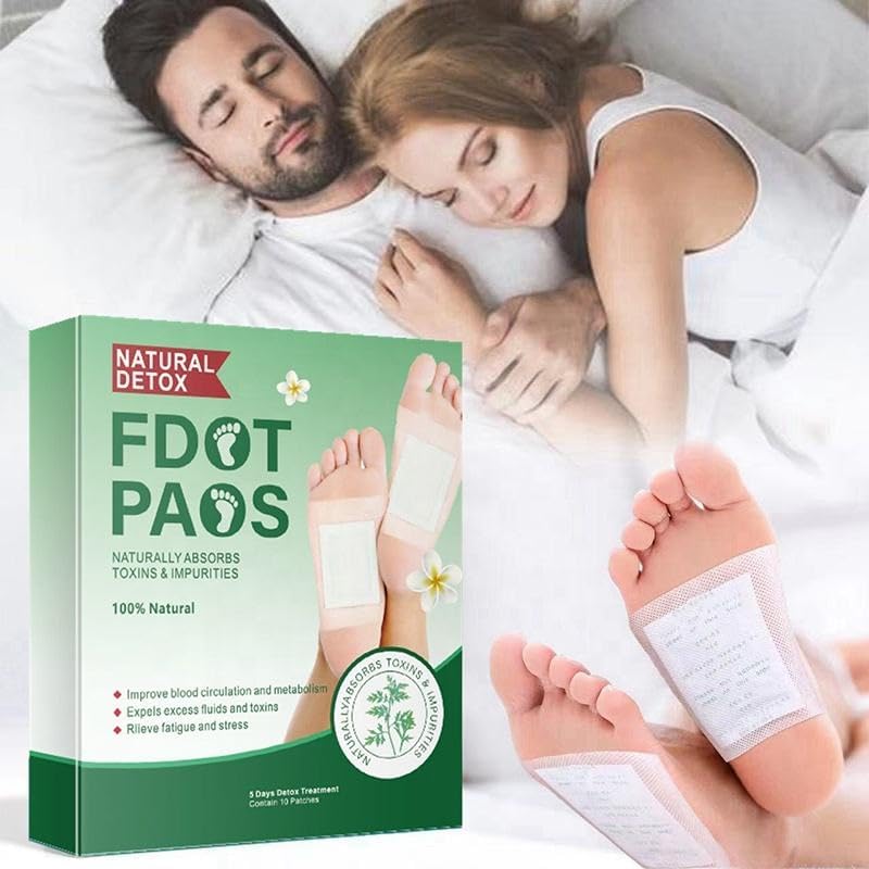 100% Herbal And Gentle Ingredient Detox Foot Pads, 10 Pieces, Natural Ingredients for Sleep Aid, Pain Relief, Toxin Removal with Bamboo Vinegar and Acupoint Micro-Massage Technology