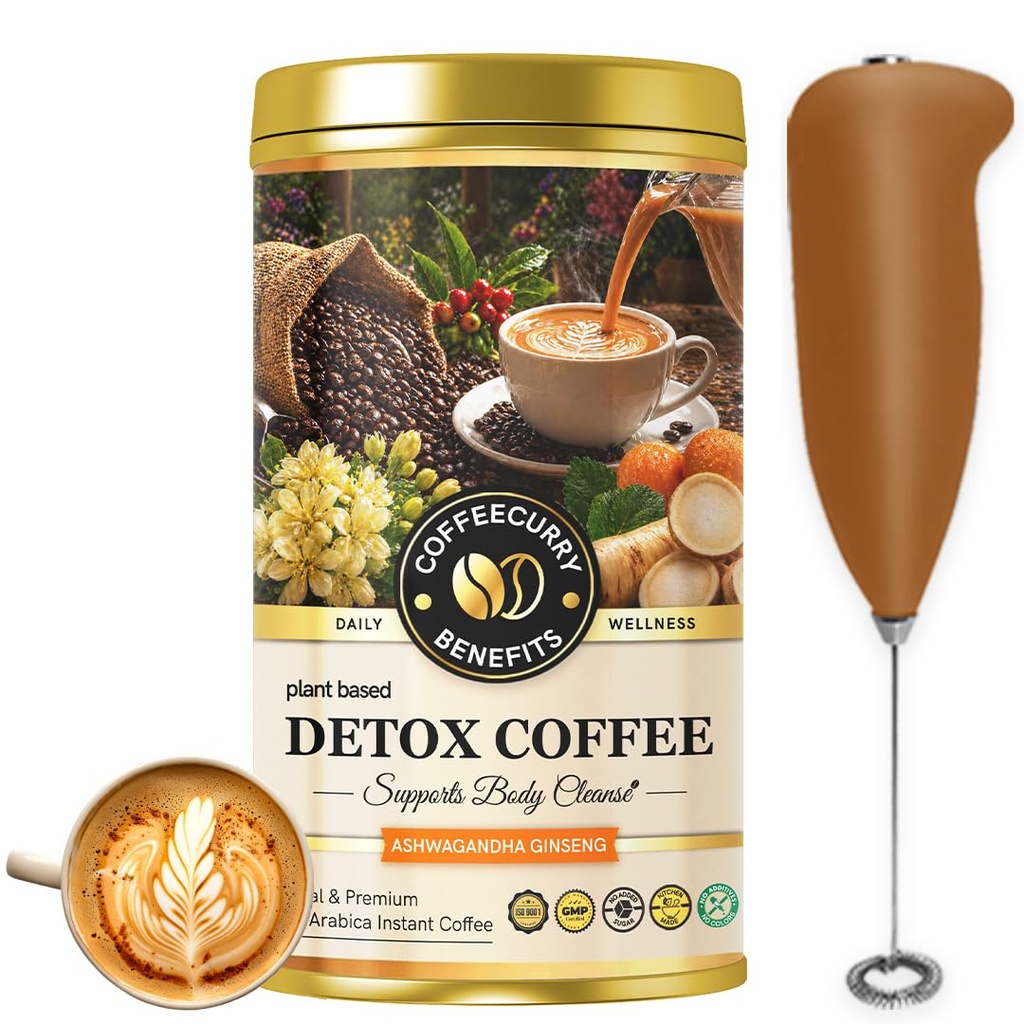 COFFEECURRY Detox Coffee Tin Can - 65 Grams with Frother - Premium Arabica Coffee Powder for Liver Cleansing, Improves Digestion and Body Detox