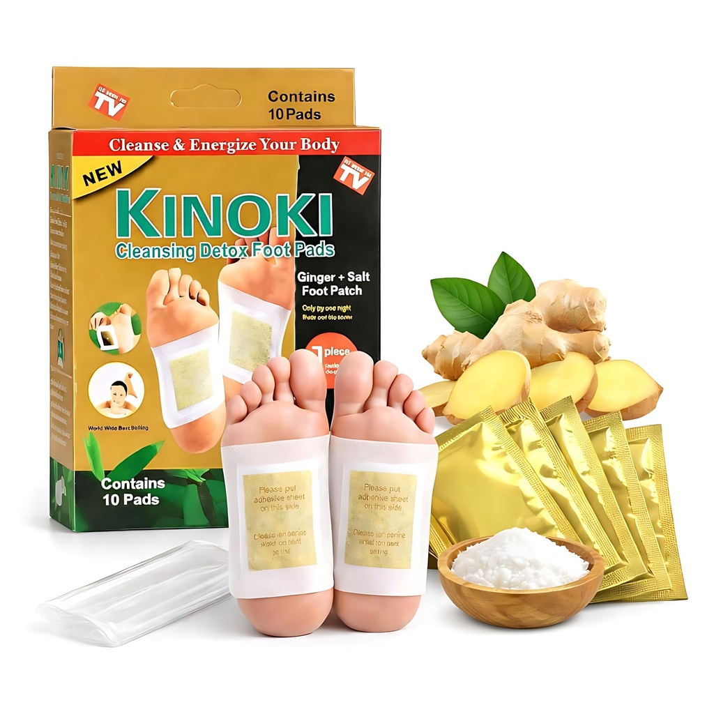 Kinoki Detox Foot Pads – Ginger & Salt Adhesive Patches for Foot Care, Body Cleansing, Pain Relief, Stress Relief & Relaxation (Organic Natural Ingredients) (Pack of 1 (10 Pads)