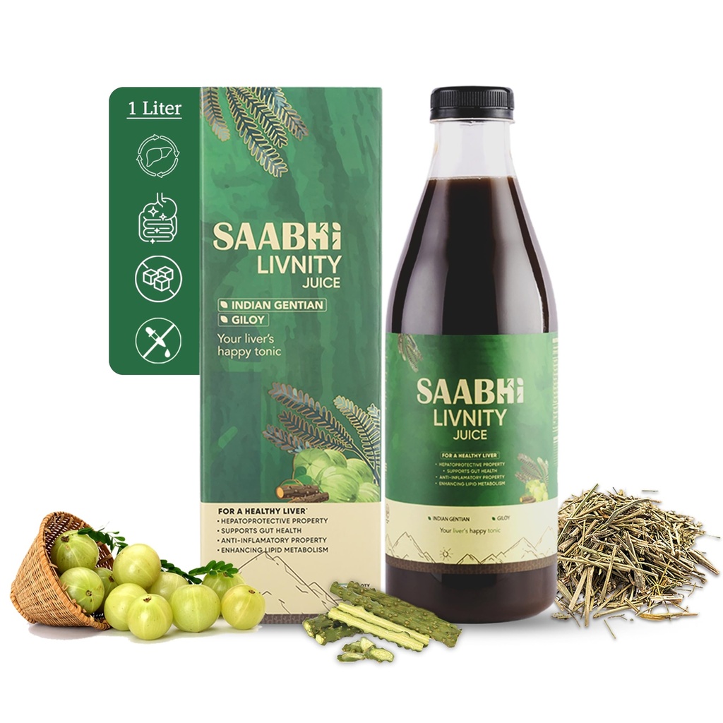 SAABHI Livnity Juice- 1L | Liver Detox Drink | Premium Amla & Kasini Seeds | Fights Fatty Liver, Natural Liver Detoxifier | Sugar Free