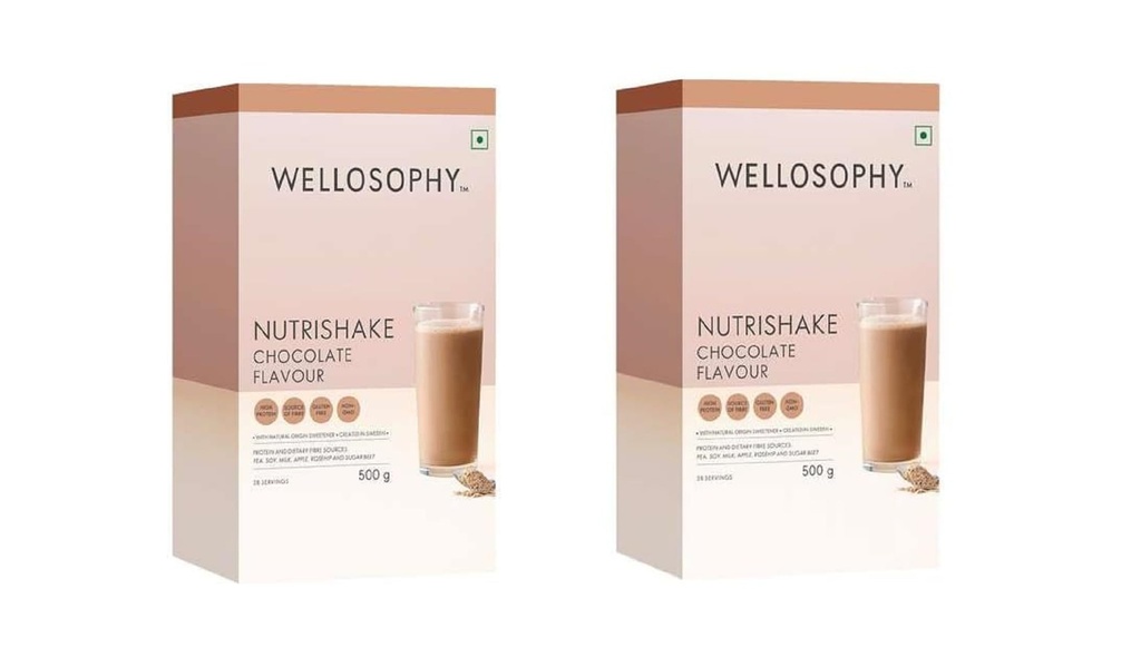 Oriflame WELLOSOPHY nutrishake natural chocolate flavour - 500 x 2 g - Pack of 2
