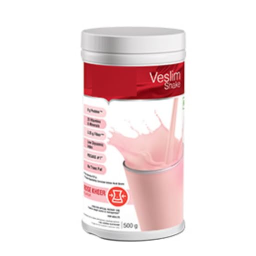 Veslim Shake Rose Kheer Flavour, Meal Replacement, High Protein, 20 Vitamins & Minerals, 500g