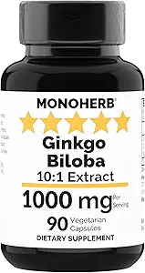 MONOHERB Ginkgo Biloba Extract 1000 mg - 90 Vegetarian Capsules