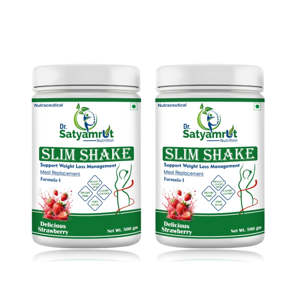 DR SATYAMRUT NUTRITION Slim Shake Formula-1 With Weight Loss & Fitness Support For Meal Replacement | Low Calorie | | No Added Sugar | High Protein | Body Detoxify - Delicious STAWBERRY I (2 X 500) PACK of 2