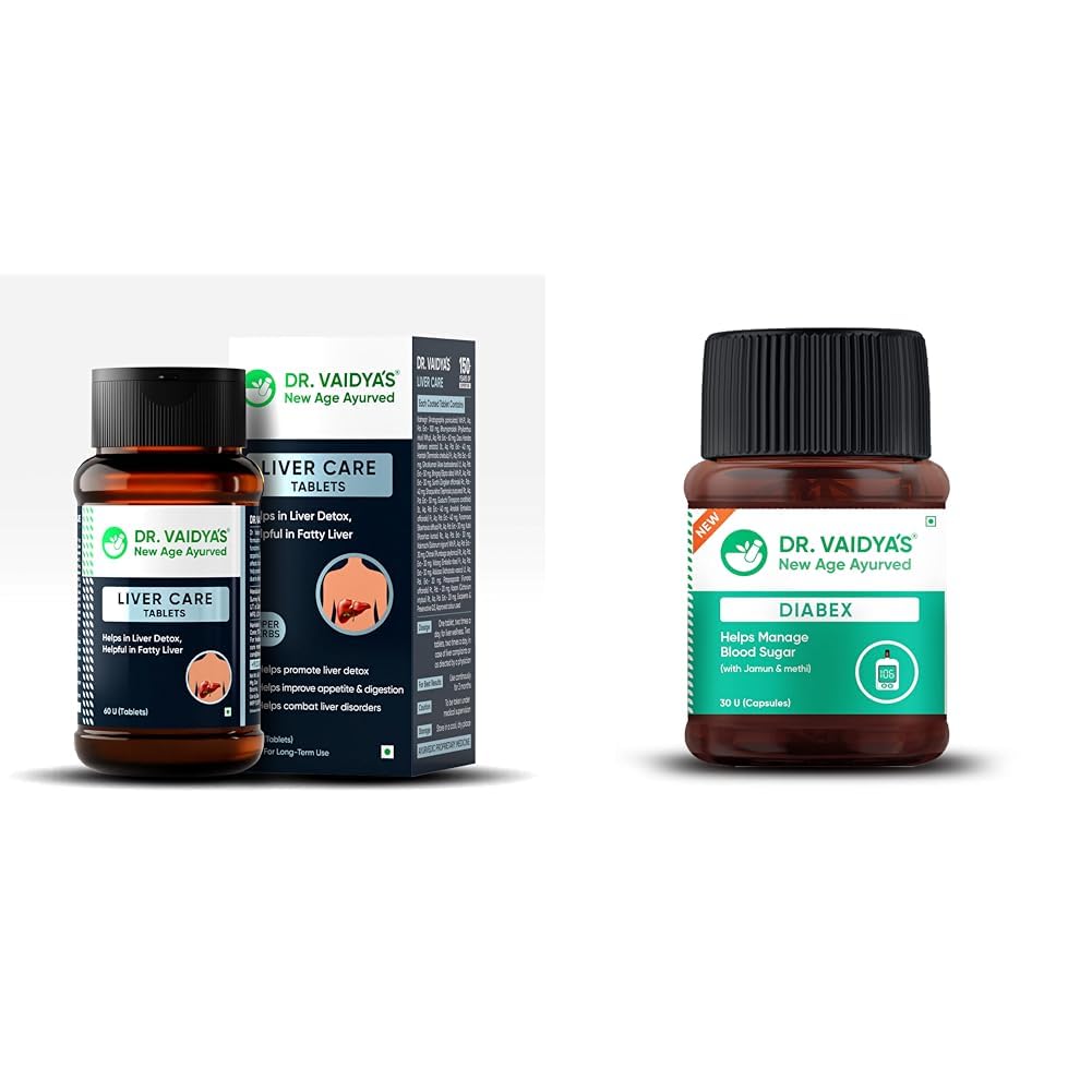 Dr. Vaidya Liver Care Tablets | Ayurvedic Fatty Liver Support, Detox & Cleanse | Improves Liver He | Dr. Vaidya's Diabex Capsules | Helps Regulate Blood Sugar Levels | Ayurvedic Blend With The Goodne