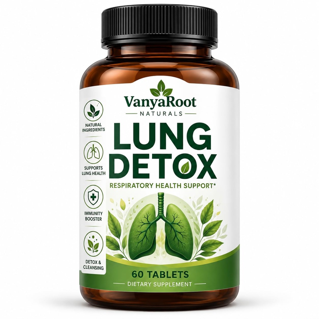 VanyaRoot Naturals Lung Detox Tablets Ayurvedic Herbal Supplement with Ashwagandha Giloy Amla Tulsi Haldi Pippali & Mulethi for Respiratory Wellness Support 500mg, 60 Tablets