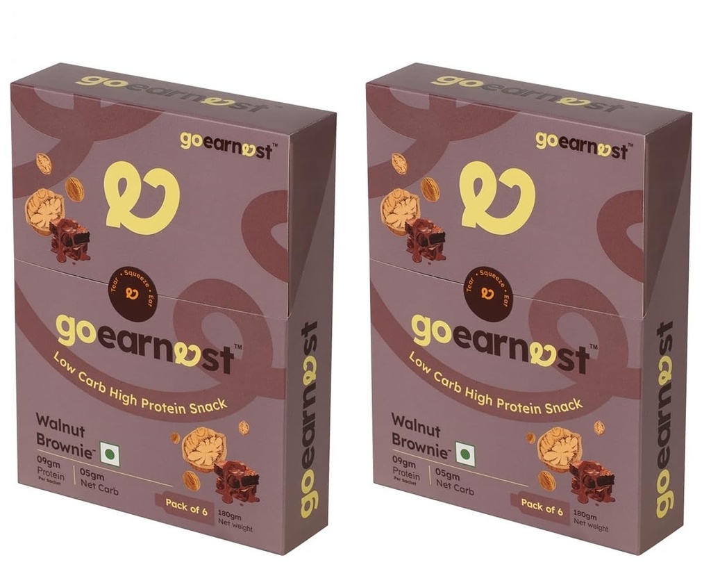 Goearnest Walnut Brownie Low Carb, High Protein Snack | 9g Protein, 5g Net Carbs | No Added Sugar, High Fibre, Gluten Free | 30g, Pack of 2