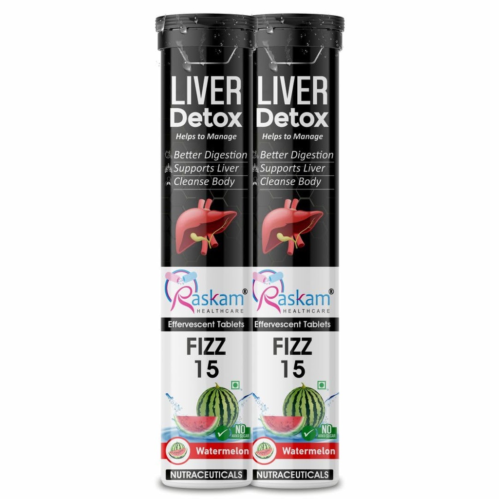 Liver Detox Effervescent – Plant-Based Detox with 9 Ayurvedic Herbs | Sugar-Free | Refreshing Watermelon Flavor | Drop, Fizz, Sip | Fizz 15 Tablets Pack of 2