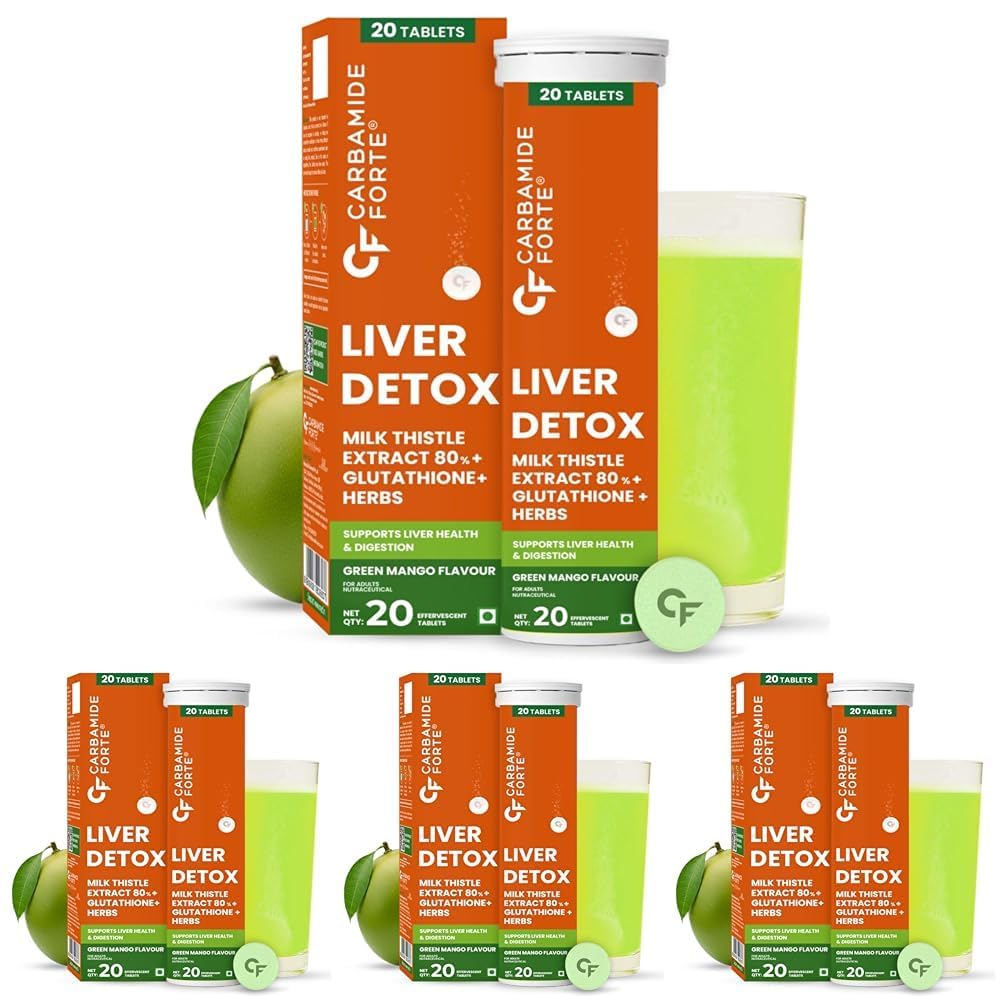 Carbamide Forte Liver Detox Tablets | Fatty Liver Detox Supplement | Clinically Researched Ingredients | Just Drop, Dissolve, Fizz & Drink - 20 Effervescent Tablet (Pack of 4)