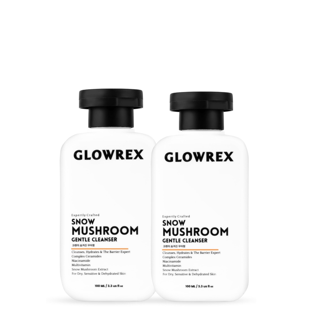 Snow Mushroom Gentle Cleanser for Dry, Sensitive & Dehydrated Skin | Cleanses, Hydrates & Strengthens Skin Barrier with Ceramides, Niacinamide, Multivitamins Extract | Pack Of 2