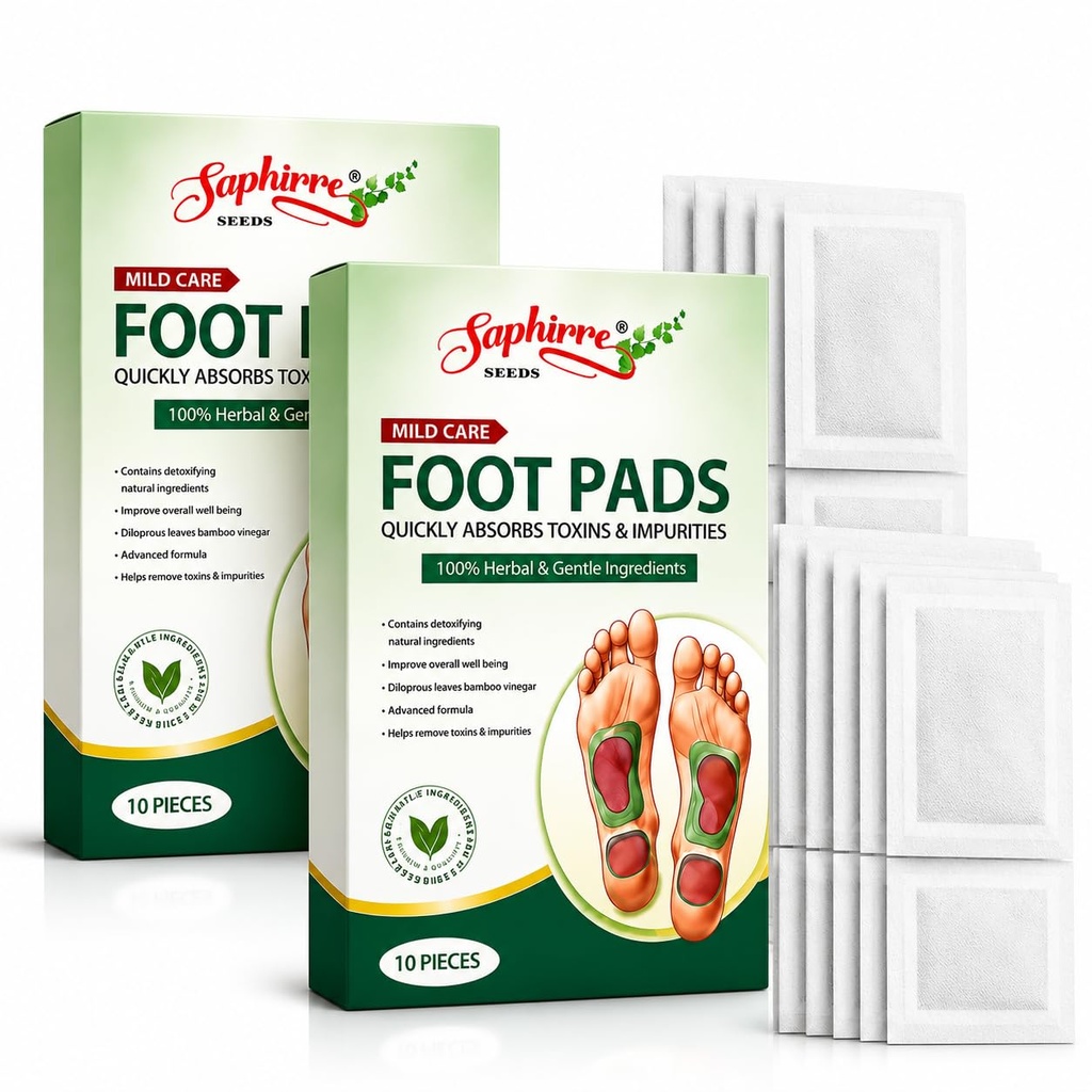 Saphirre Foot patch 20 Pieces Herbal And Gentle Ingredient Detox Foot Pads, Natural Ingredients for Sleep Aid, Pain Relief, Toxin Removal with Bamboo Vinegar and Acupoint Micro-Massage Technology