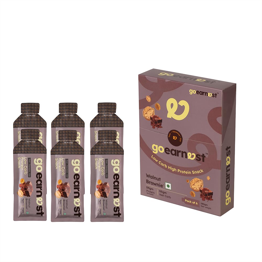 Goearnest Walnut Brownie Low Carb, High Protein Snack | 9g Protein, 5g Net Carbs | No Added Sugar, High Fibre, Gluten Free | 30g
