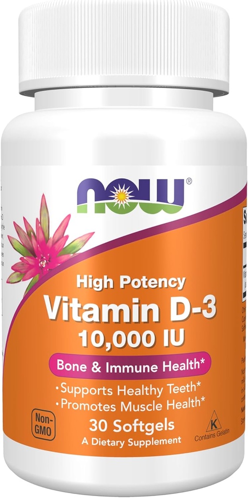 NOW Foods Supplements, Vitamin D-3 10,000 IU, Highest Potency, Structural Support*, 30 Softgels