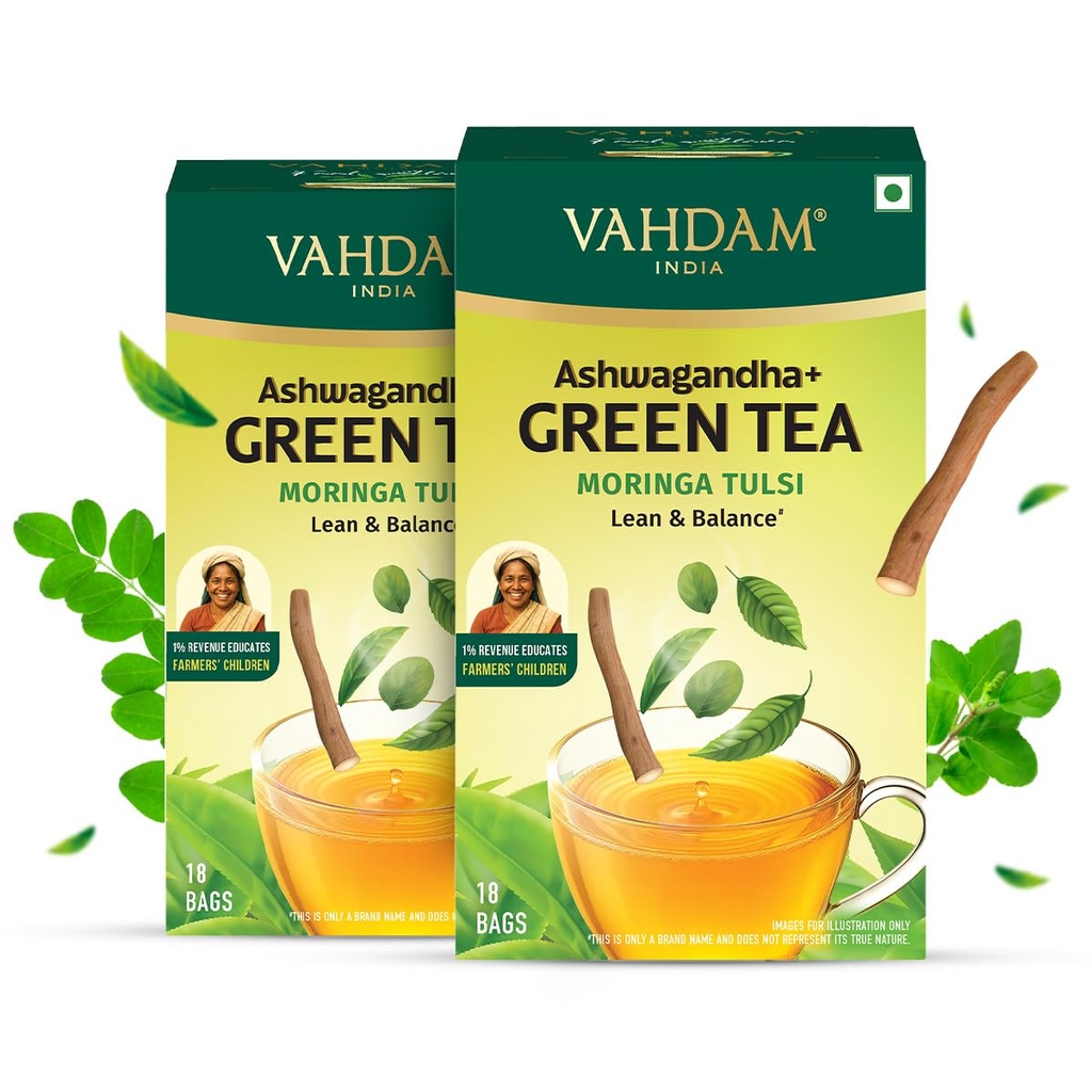 VAHDAM Moringa Tulsi Green Tea - 36 TB | Supports Metabolism, Immunity & Stress Management | 7-Herb Low Caffeine Blend | With Spearmint, Peppermint & Lemongrass | Non-GMO