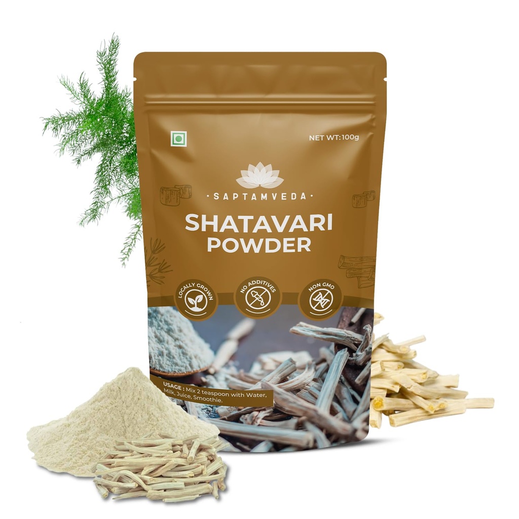 SAPTAMVEDA Premium Shatavari Root Powder 100gm For Women| Ayurvedic Asparagus Racemosus Support To Balance Women's Hormones & Lactation | Satavari Kizhangu Podi/Chittamoothi Podi