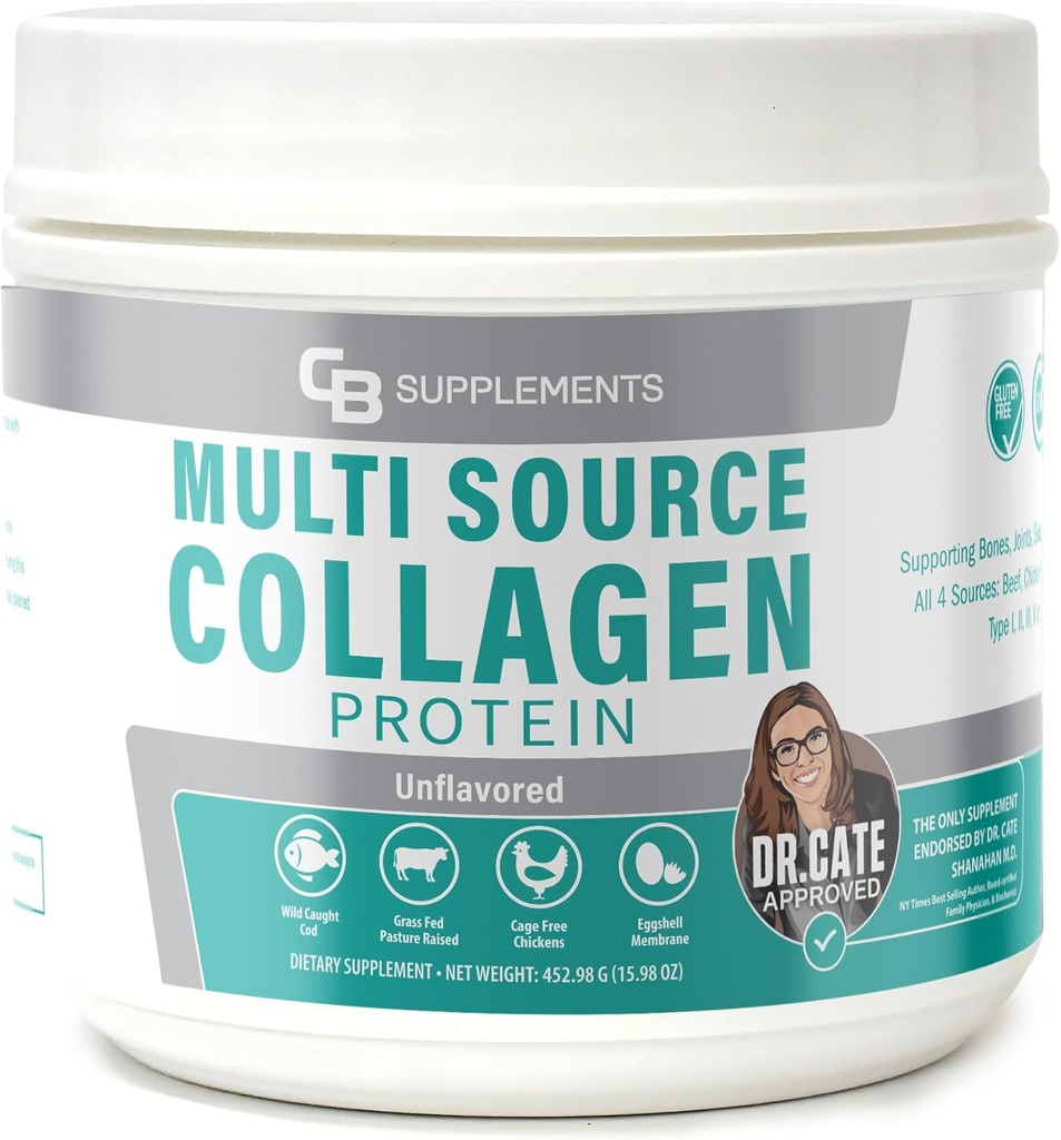 CB Supplements Multi Collagen Protein – Hydrolyzed Collagen for Joint, Skin, Gut, Hair & Nail Health – Unflavored Powder with Types I, II, III, V & X – Grass-Fed & Clean – 58 Servings