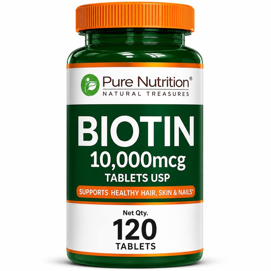 Pure Nutrition Biotin Tablets for Hair Growth | Biotin Supplement 10000 mcg | Hair Supplements for Women & Men Supports Hair Growth, Strong Nails & Healthy Skin - 120 Tablets