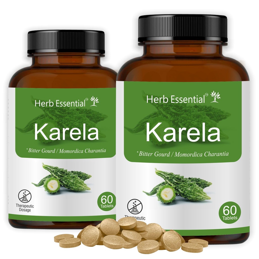 Herb Essential Karela (Bitter gourd) Tablets 500 mg,60 Tablets (pack of 2)
