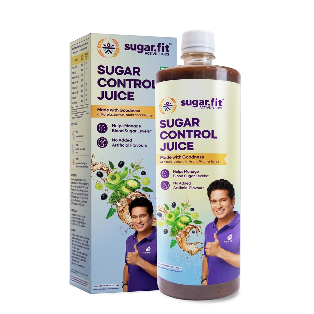 Sugar.fit | Active foods Sugar Control Juice 1 L | Diabetic Care | Neem Karela Jamun Juice, made with 13 natural herbs | Helps manage weight, cholesterol, blood sugar, no added sugar (Pack of 4)