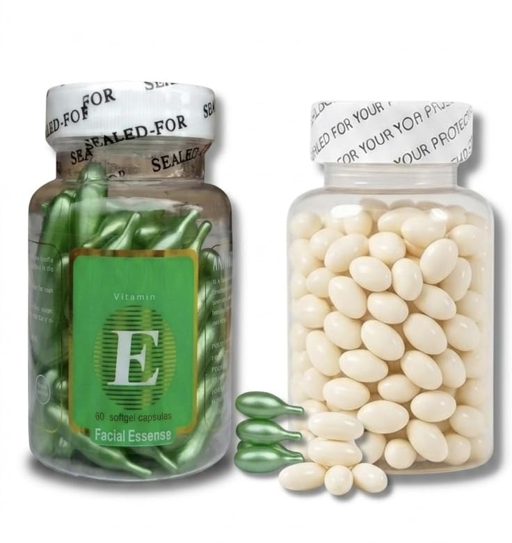 Vitamin E Facial Essence Capsules (60 Count) & Vitamin C Capsules (40 Count)