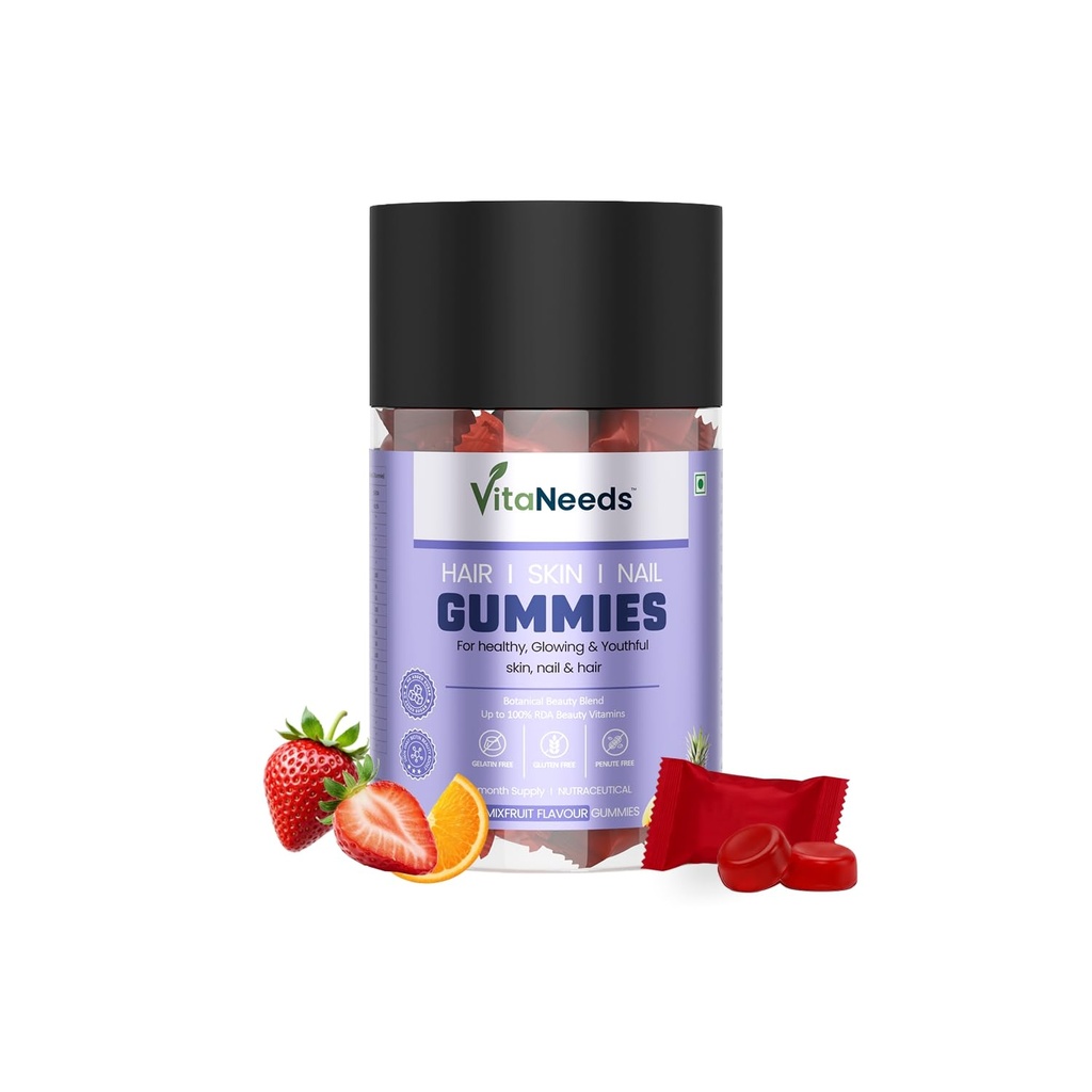 Gummies for hair growth,Skin care Products,Nail Gummies Mix Fruit Flavour 30 (3 in 1) Count Biotin and Botanical Blend for Beauty Support Gelatin and Gluten Free Nutraceutical for Adults