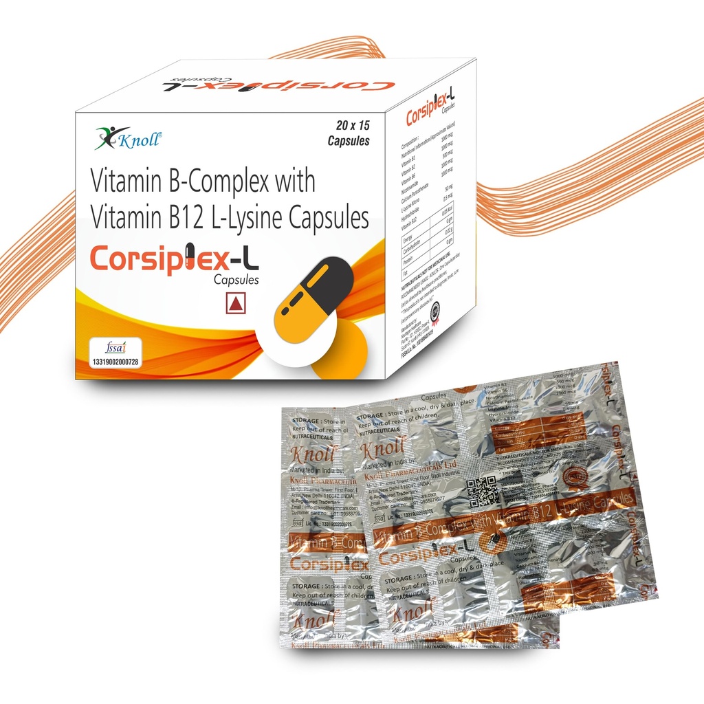 Knoll Healthcare Corsiplex-L Vitamin B-Complex with Vitamin B12 (75 Caps (Pack of 5))
