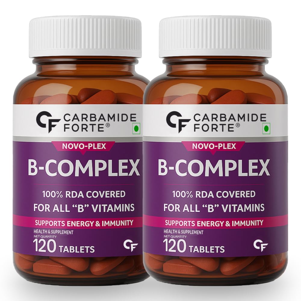 Carbamide Forte Vitamin B-Complex Tablets - 100% RDA for B Vitamins with B1, B2, B3, B5, B6, B9 & Vitamin B12 | Vitamin B Complex Supplements for Women & Men - 120 Vegetarian Tablets (Pack of 2)