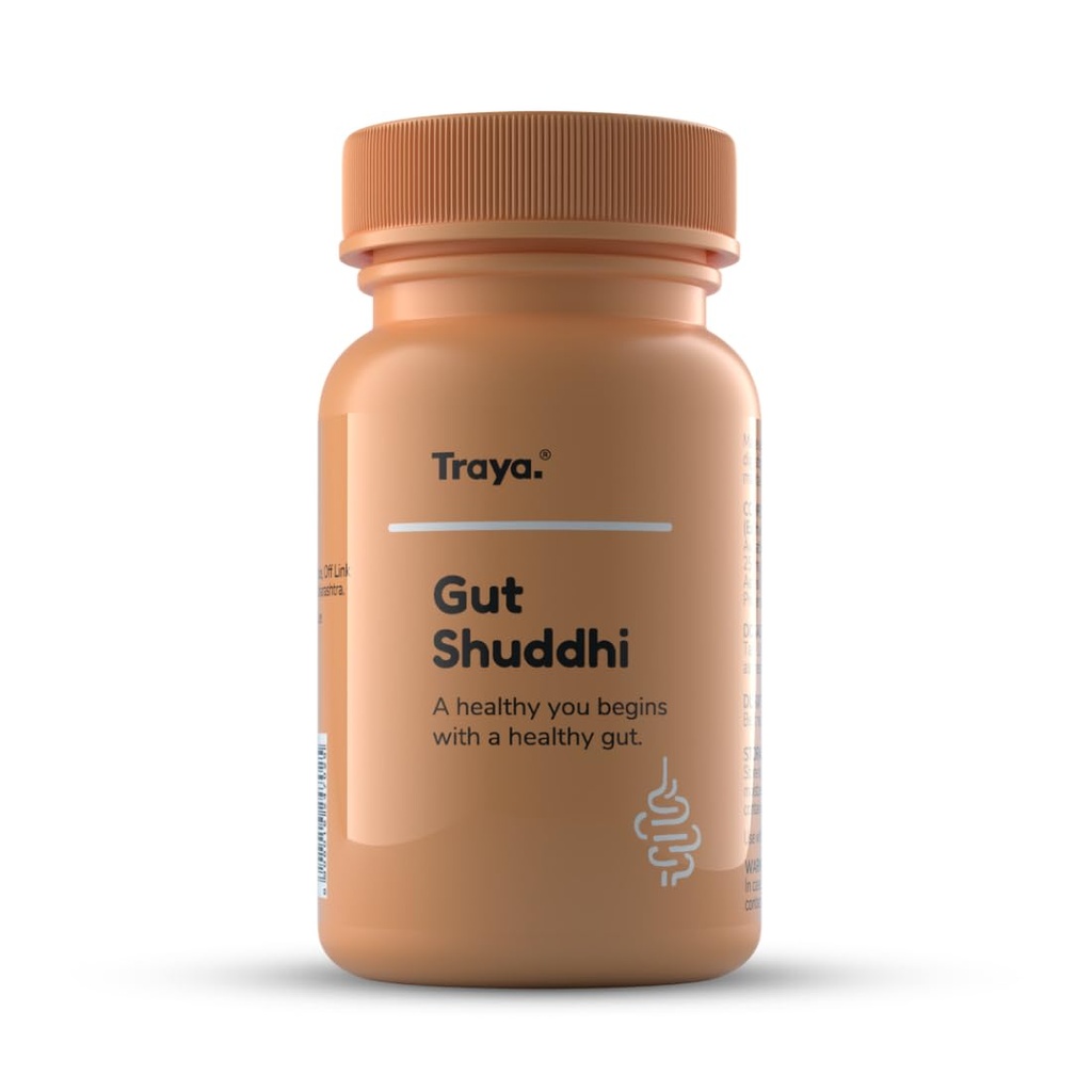 Traya Gutt Health Tablets, Medicine for Constipation, Bloating & Gas Relief, Natural Metabolism Booster, Helps Improve Acidity, Contain Ginger, Clove, Cardamom, Digestive Enzymes (30 Tablet)