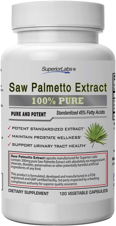 Superior Labs — Saw Palmetto Extract NonGMO, Non Synthetic— 300 mg Dosage, 120 Vegetable Capsules — Supports Urinary Tract Flow & Frequency
