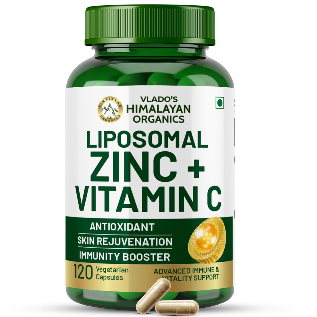 Vlado's Himalayan organic Plant Based Zinc With Vitamin C Supplement | Digestive Health | Improve Iron Absorption | Double Antioxidant & Immune Support -120 Veg Capsules