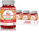 Vitamin B12 Gummies for Adults - Tastiest Proprietary Formula - 3000mcg Methyl B-12 High Absorption Energy Gummies - Non-GMO Vegan Vit B12 - Chewable B 12 for Energy Support and Bone Health - 6 Pack