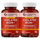Carbamide Forte Chelated Iron + Vitamin C, B12, Folic Acid & Zinc - 100 Veg Iron Tablets (Pack of 2)