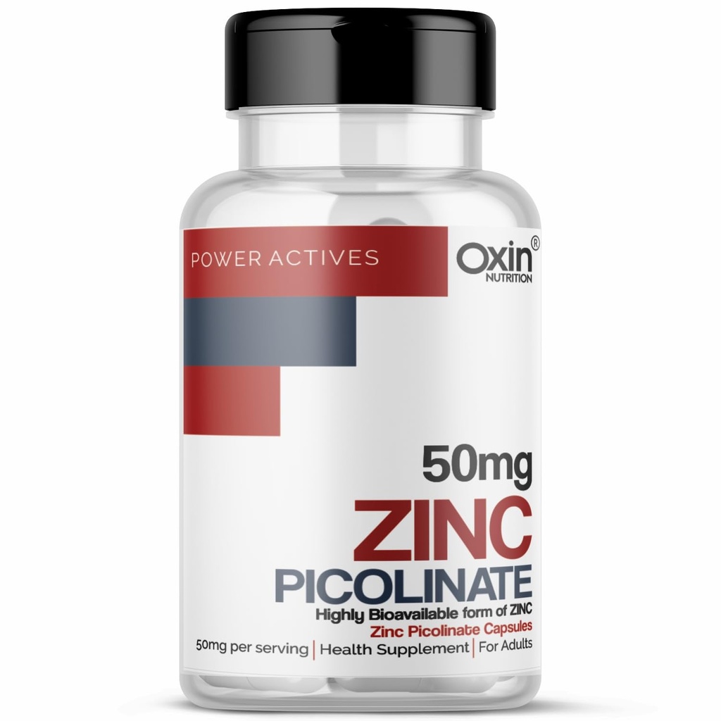 Oxin Nutrition Zinc Picolinate 50 mg High-Absorption Chelated Zinc Supplement - 120 Capsules